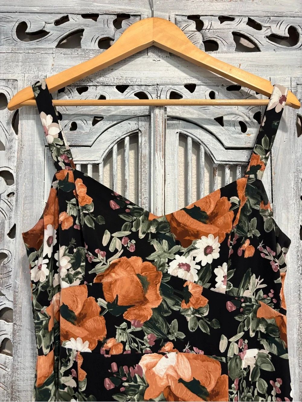 NEW Abercrombie & Fitch Black Floral Tiered Maxi Dress with Orange Blooms